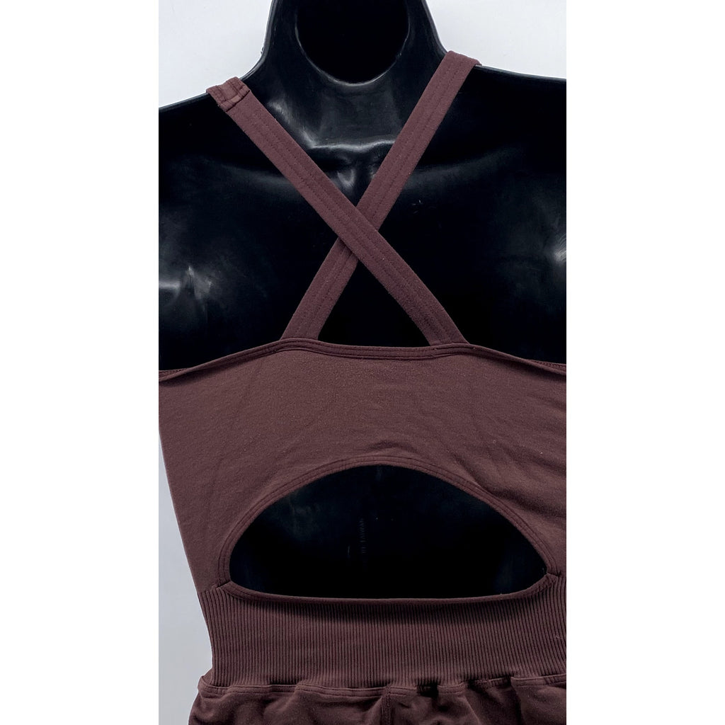 REFORMER Women's Brown Fitted Scoop-Neck Pilates Cutout-Back Jumpsuit SZ XS