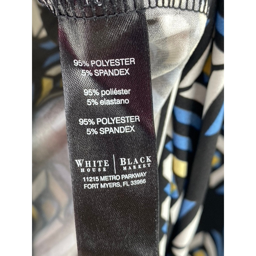 WHITE HOUSE BLACK MARKET Women's Black Geo Print 3/4 Sleeve Dress SZ M