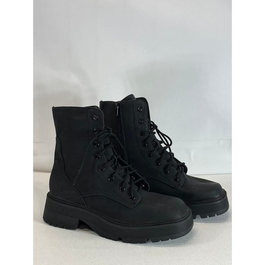 MIA Women's Black Faux-Leather Lilith Lug Sole Lace-Up Side-Zip Combat Boots SZ8