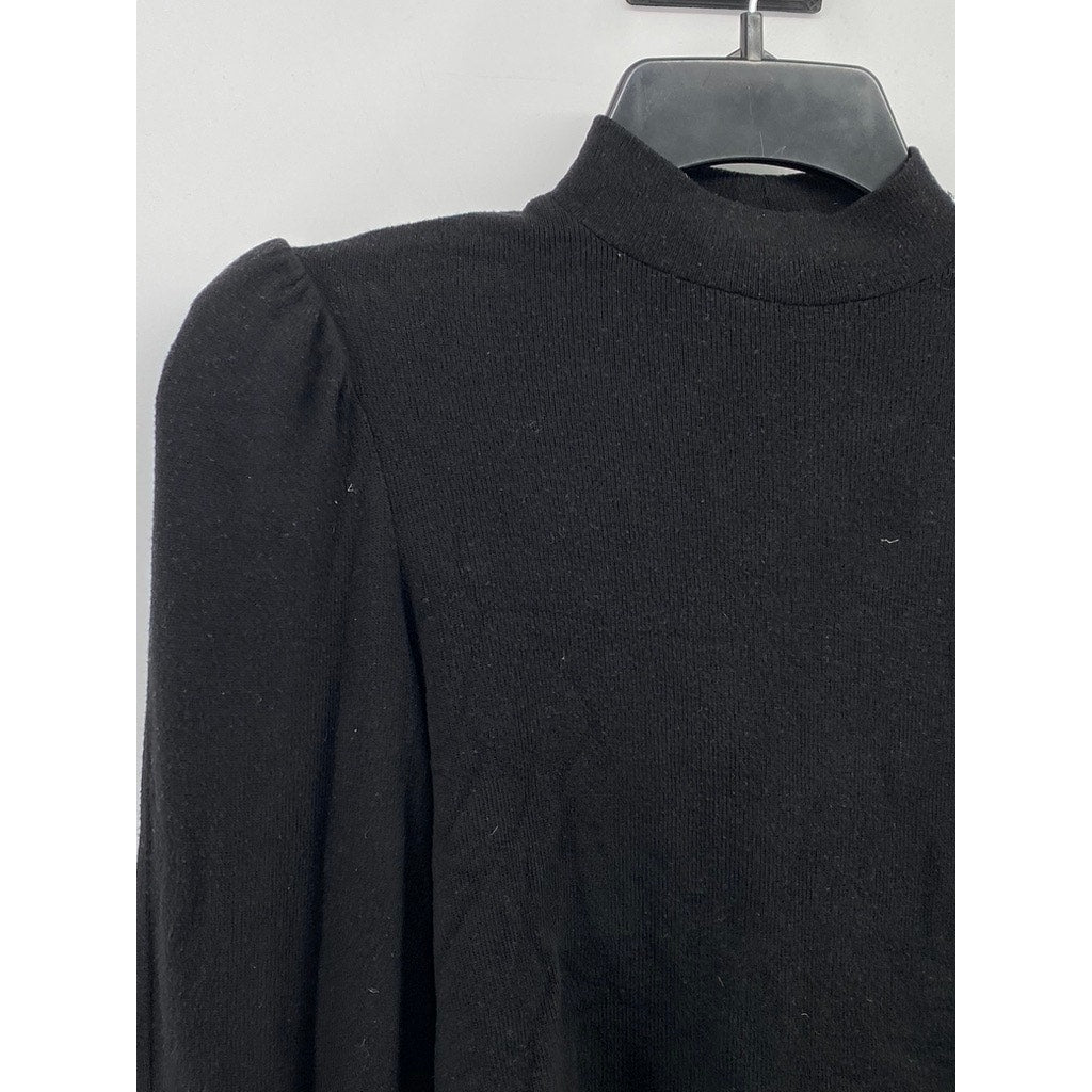 REFORMATION JEANS Women's Black Mock-Neck Long Puff Sleeve Cropped Sweater SZ XS