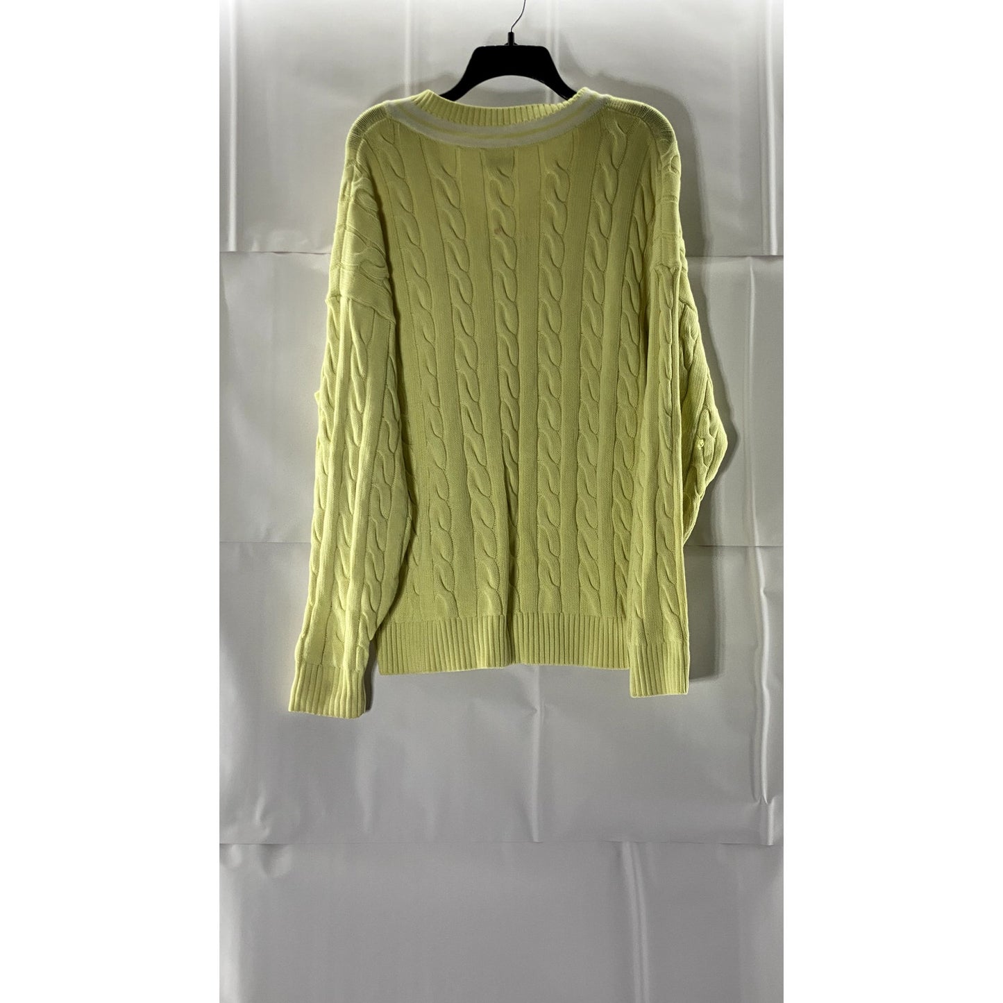 TNA ARITZIA Women's Yellow Cable-Knit V-Neck Dropped-Shoulder Clay Sweater SZ L