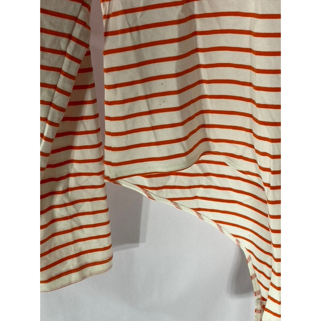 ON 34TH Women's Orange-White Striped Scoop-Neck Long Sleeve Bodysuit SZ L