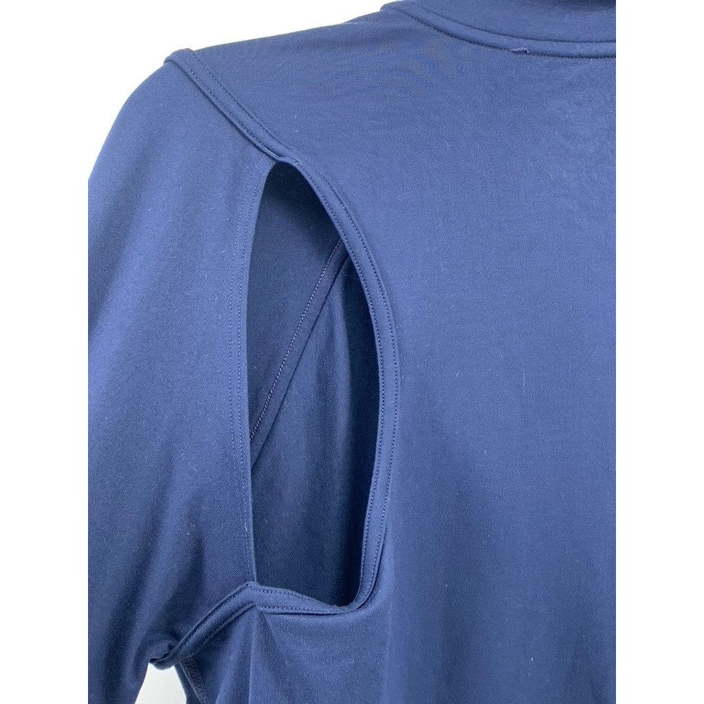 NEW BALANCE Women's Navy Crewneck Long Sleeve Thumbhole Cutout Active Top SZ XL
