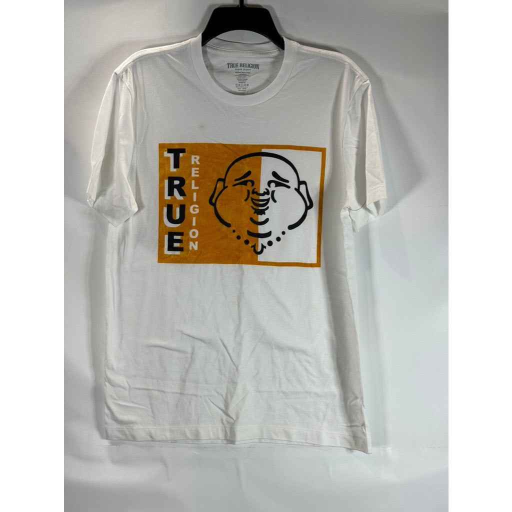 TRUE RELIGION Men's White/Orange Graphic Crewneck Short Sleeve T-Shirt SZ M