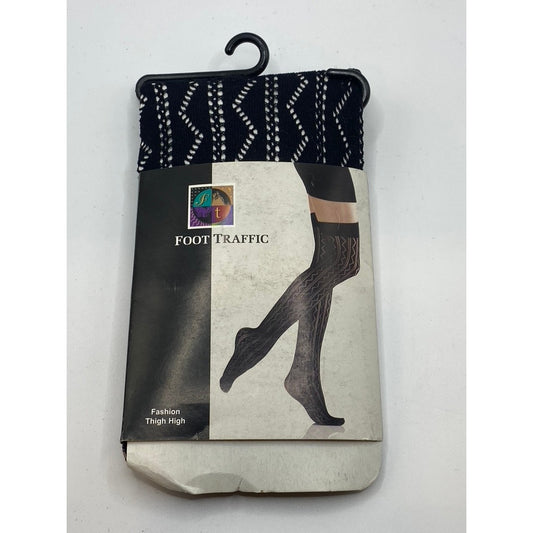 FOOT TRAFFIC Women's Black Cutout Stretch Pull-On Knee High Socks SZ OS