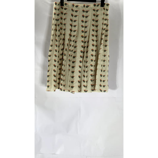 HUNTER GATHER Women's Beige Glasses Print Pleated Knee Length Skirt SZ S