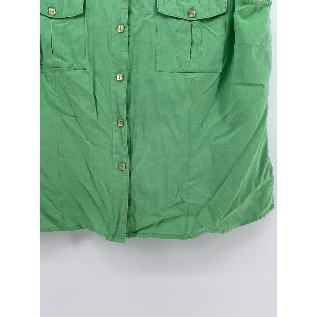 NOTATIONS Women's Green Silk Button-Up Sleeveless Top SZ L