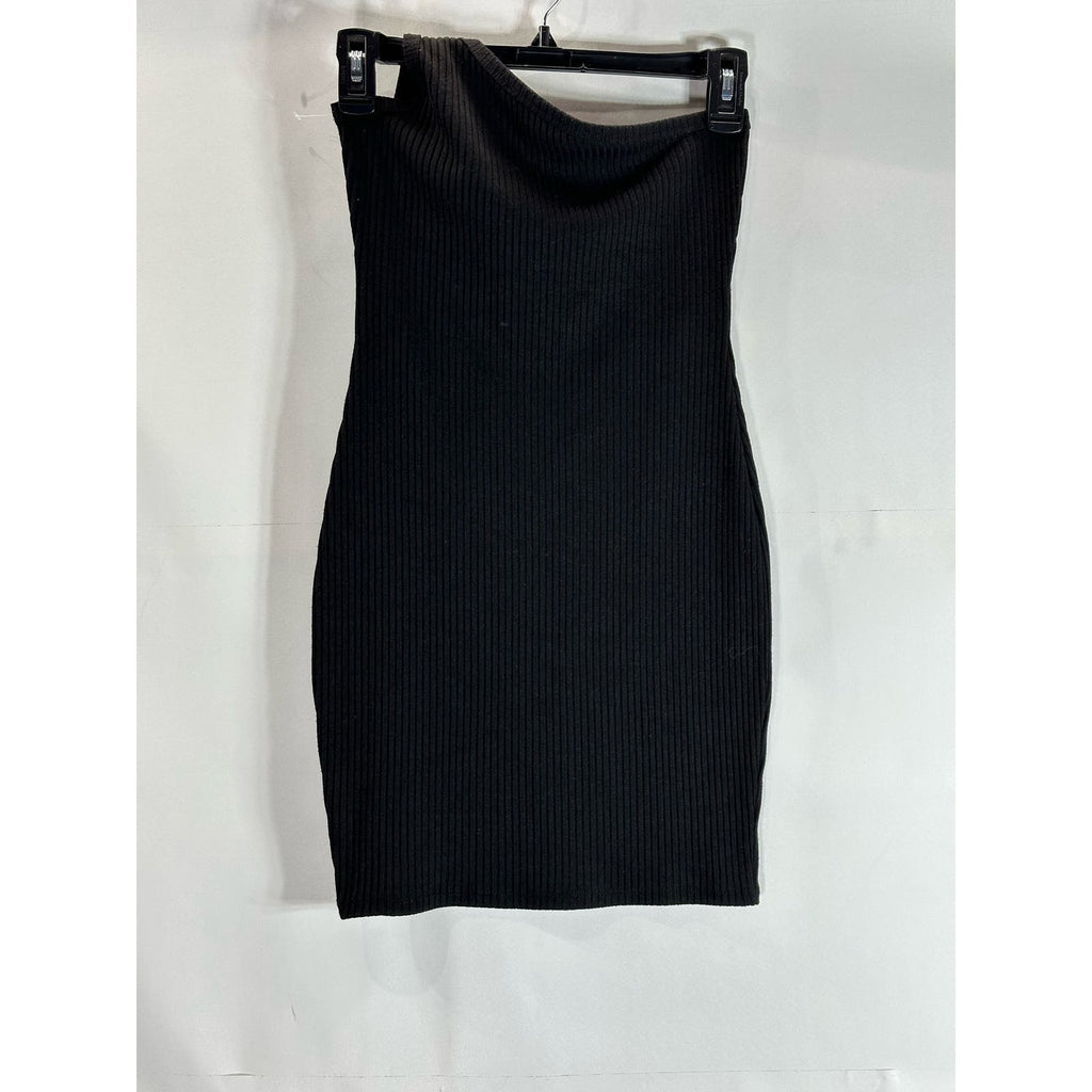KENDALL & KYLIE Women's Black Ribbed One-Shoulder Bodycon Mini Dress SZ XS