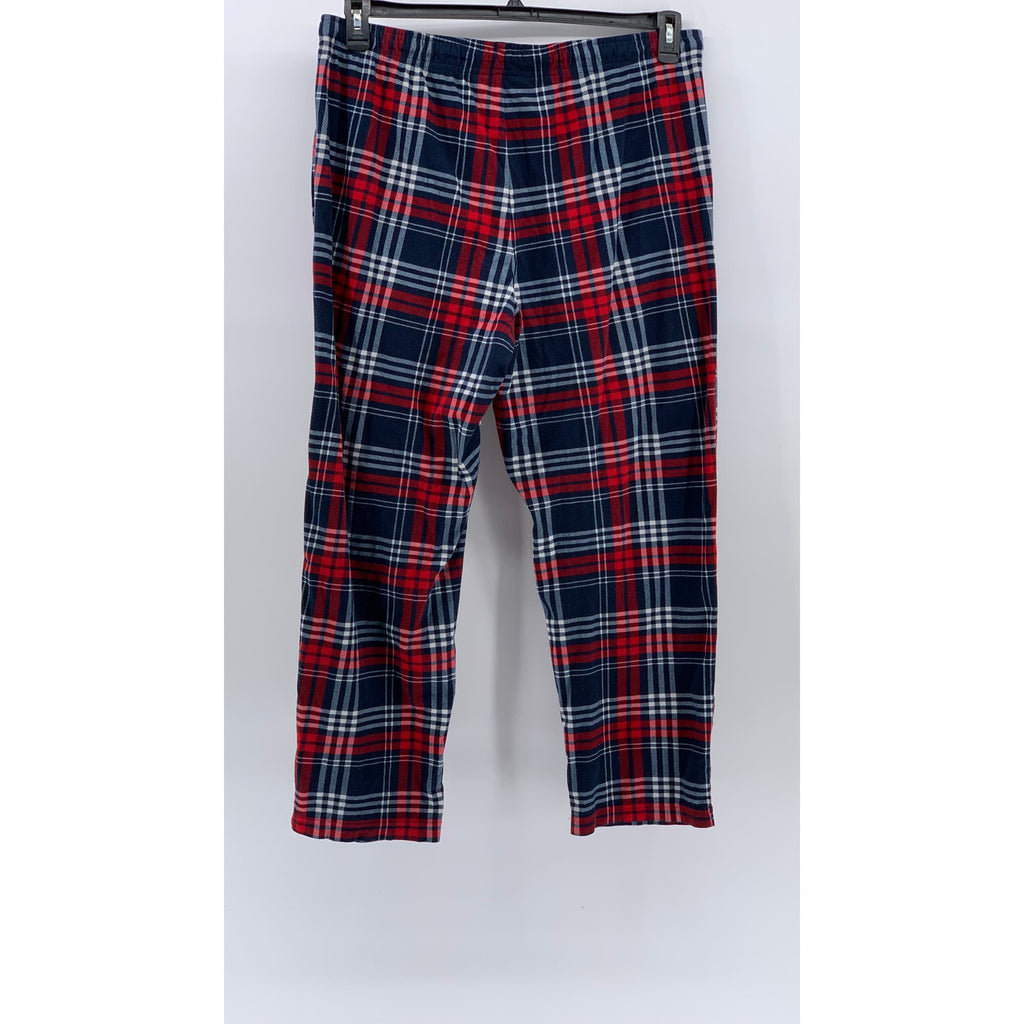 NAUTICA Men's Navy-Red Plaid Flannel Pull-On Classic-Fit Pajama Pants SZ L