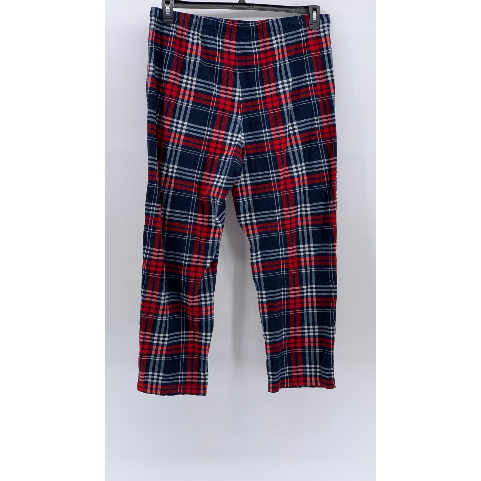 NAUTICA Men's Navy-Red Plaid Flannel Pull-On Classic-Fit Pajama Pants SZ L