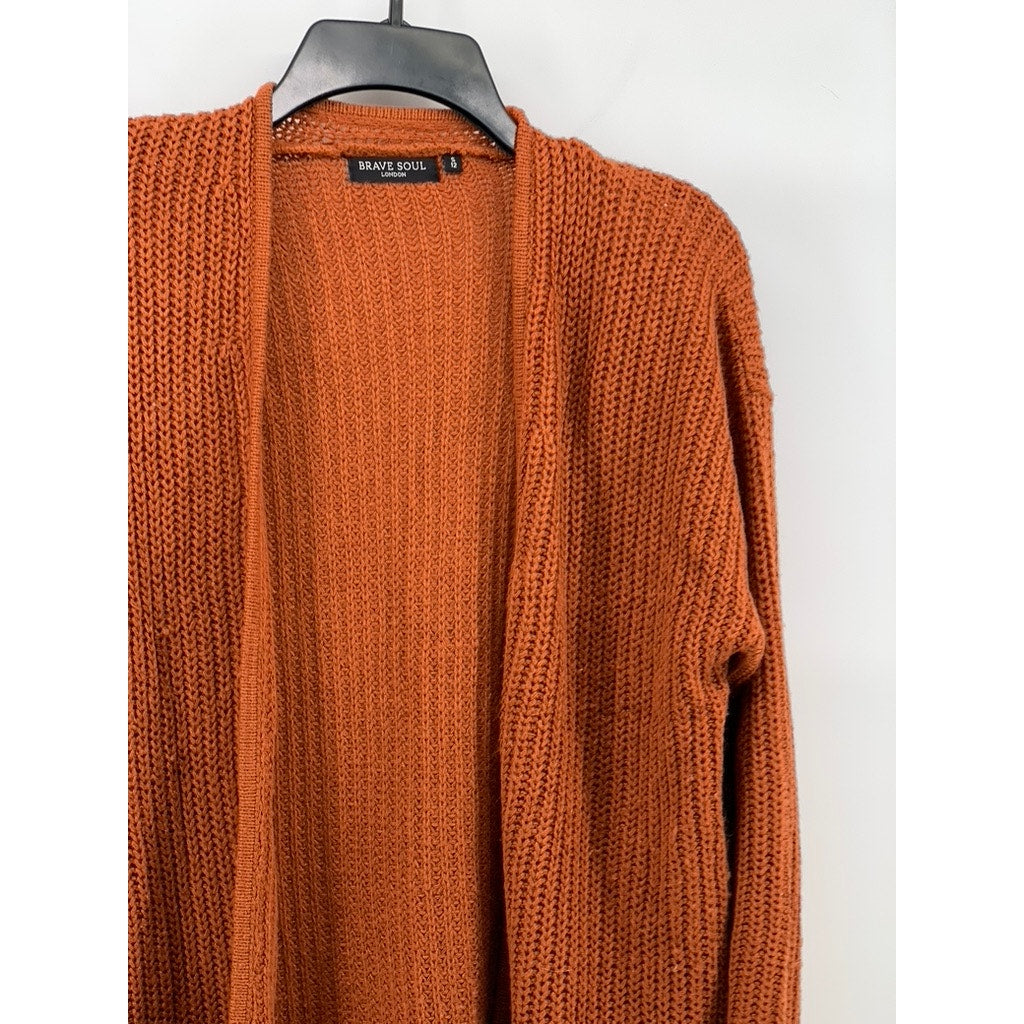 BRAVE SOUL LONDON Women's Rust Orange Knit Open-Front Long Sleeve Cardigan SZ S