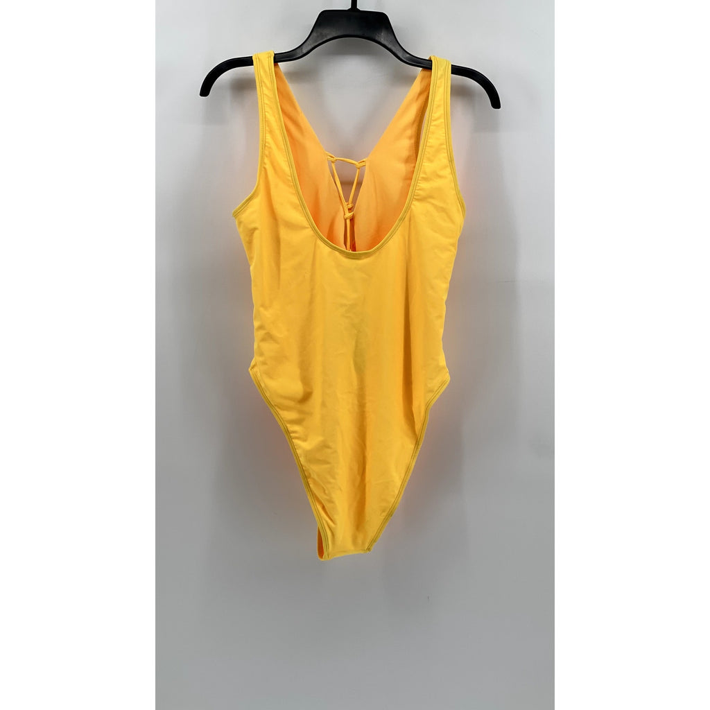 SHEKINI Women's Yellow Solid Lace-Up One-Piece Swimsuit SZ XL