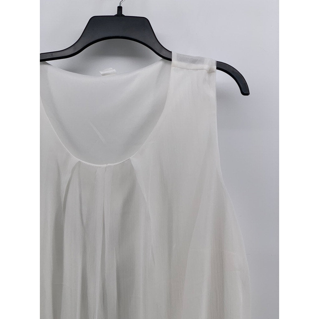 UNBRANDED Women's White Solid Scoop-Neck Pleated Tank SZ 18