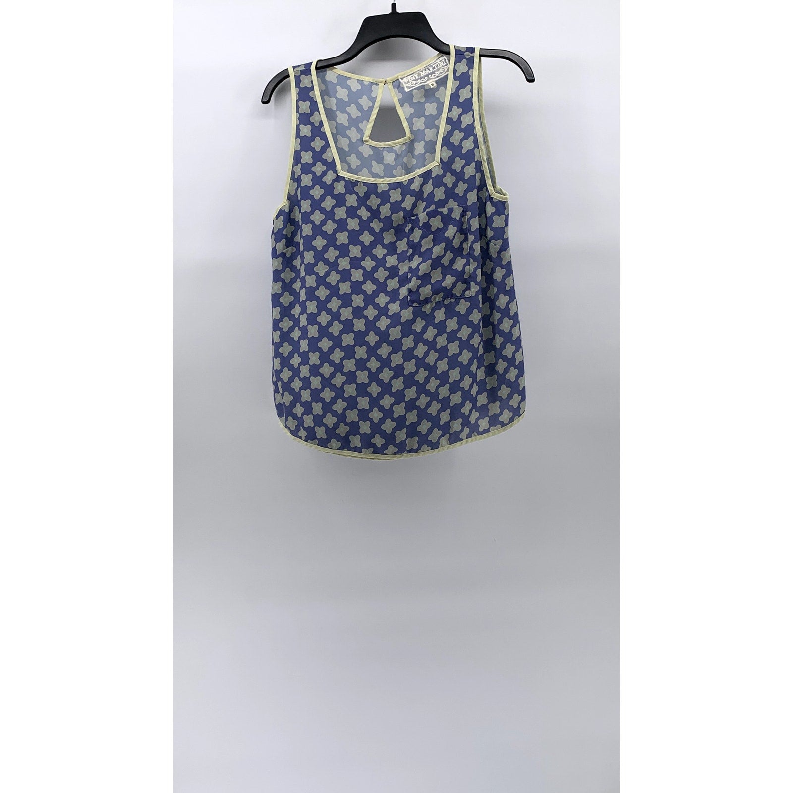 PINK MARTINI Women's Blue-Yellow Floral Square-Neck Relaxed-Fit Top SZ S