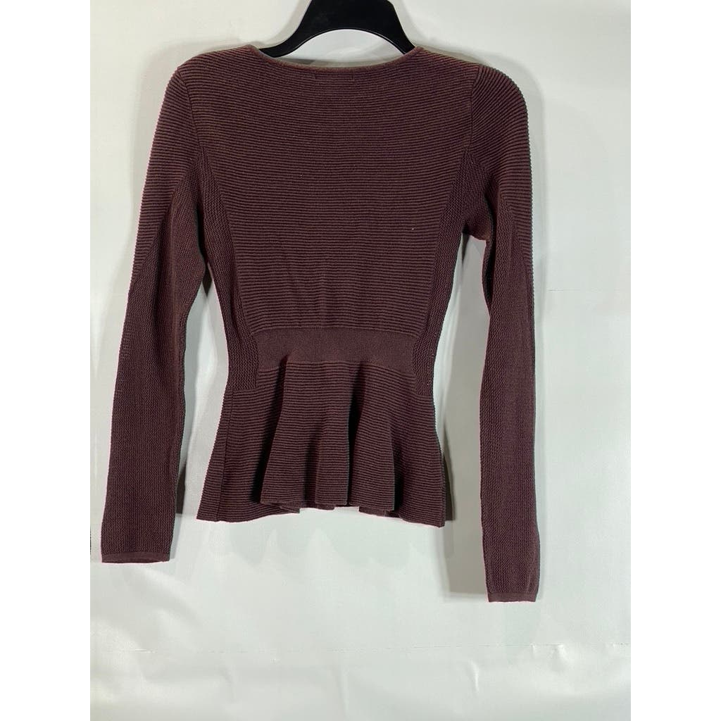 BAR III Women's Brown Scoop-Neck Long Sleeve Peplum Top SZ XS