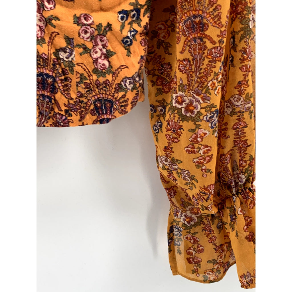URBAN OUTFITTERS Women's Orange Floral Printed Bell Long Sleeve Top SZ S
