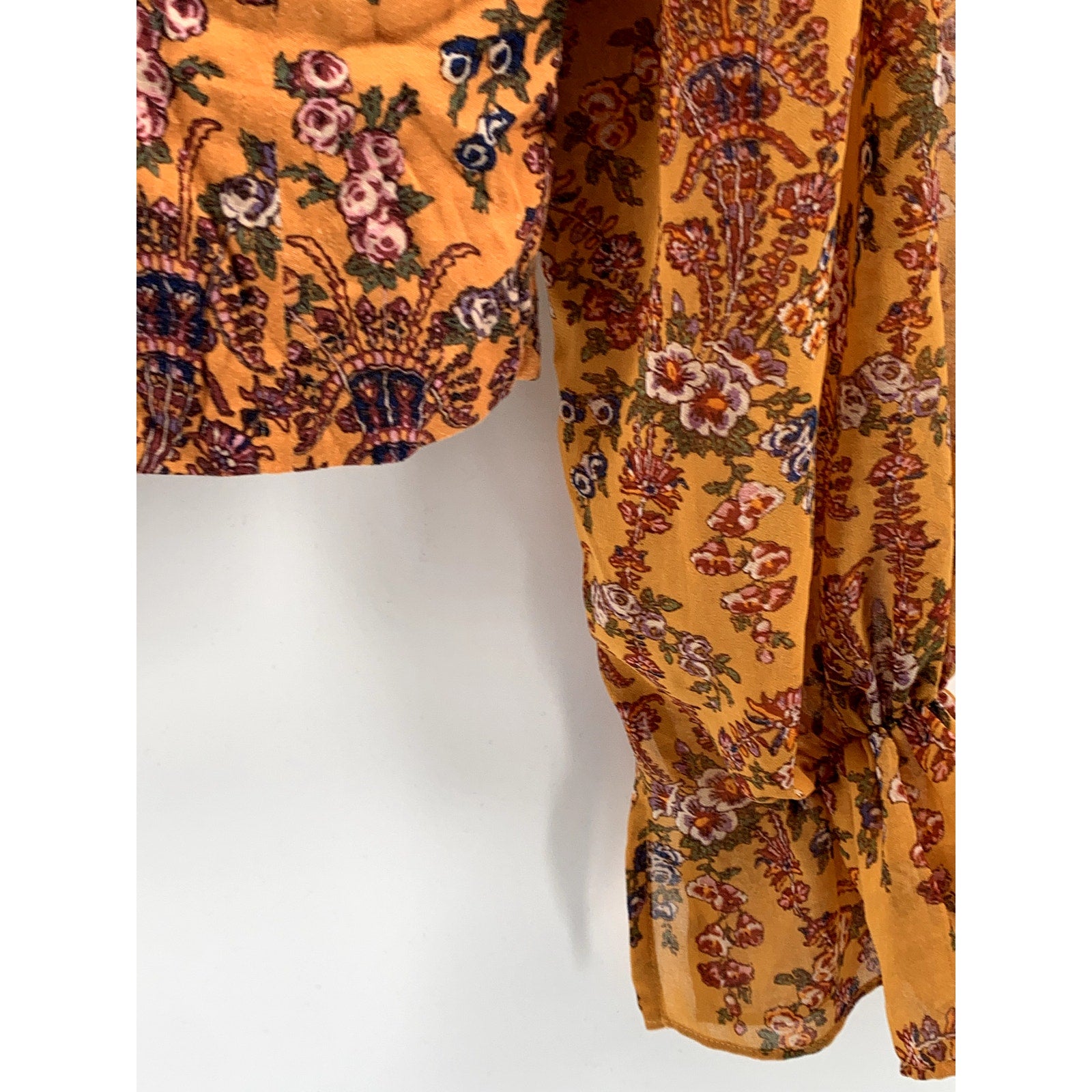 URBAN OUTFITTERS Women's Orange Floral Printed Bell Long Sleeve Top SZ S