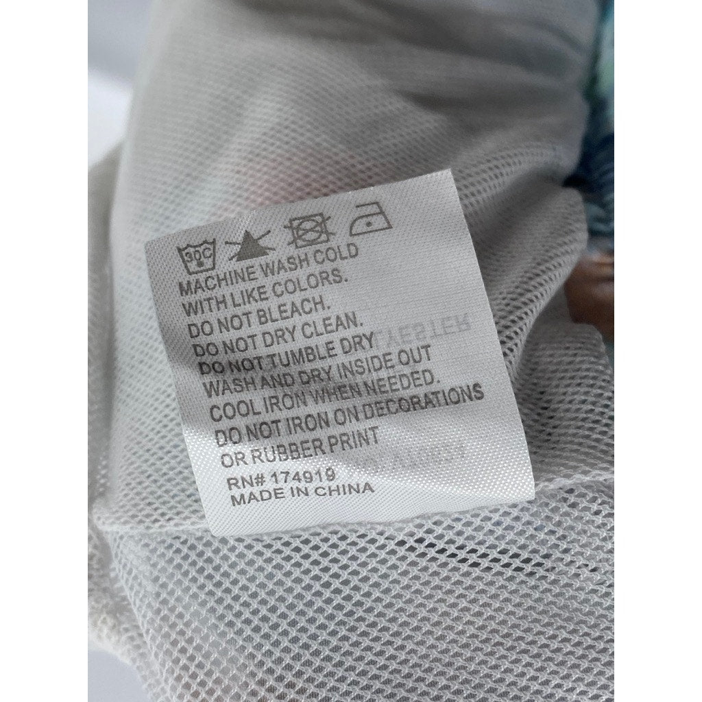 VINTAGE SUMMER Men's Light Blue Turtle Print Drawstring Mesh Swim Shorts SZ M