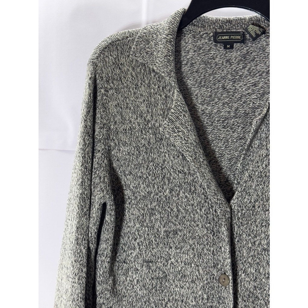 JEANNE PIERRE Women's Gray Marled Knit Notch Collar Button-Up Cardigan SZ M