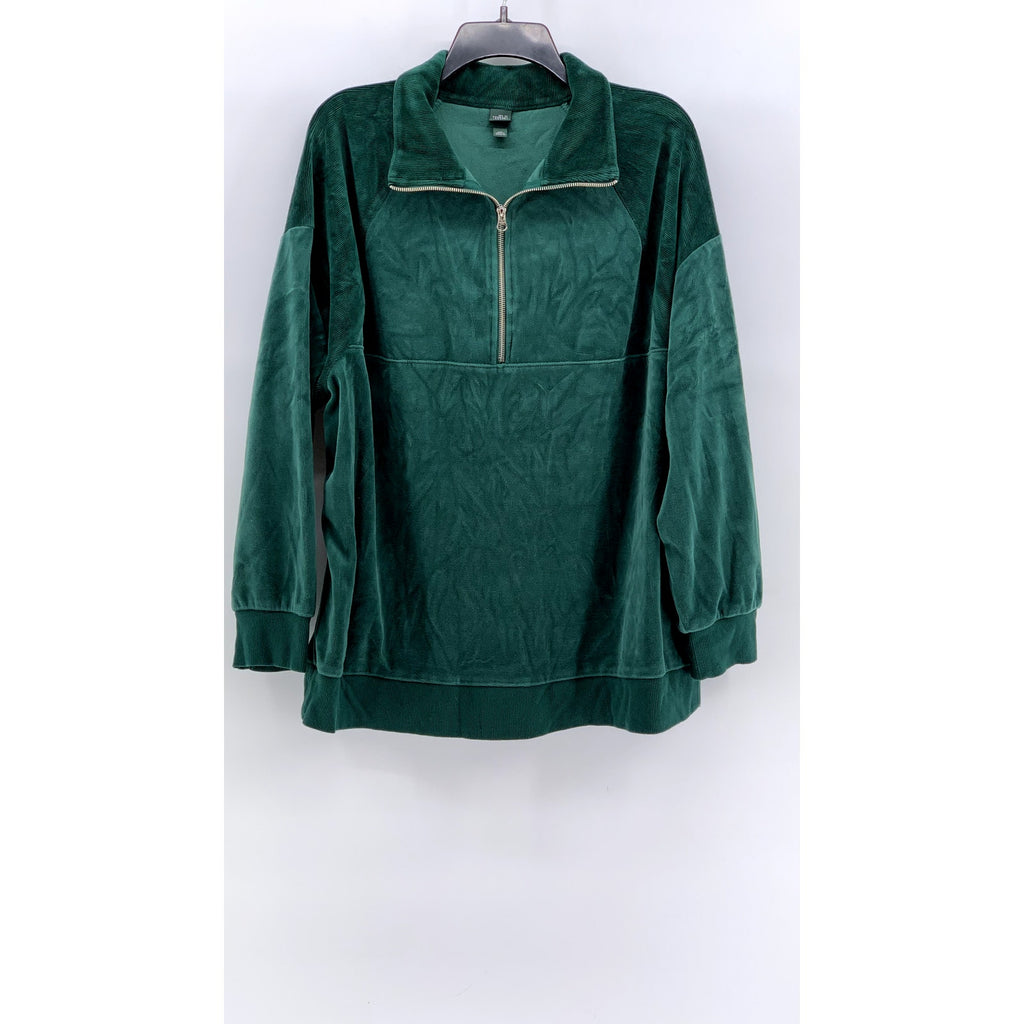 WILD FABLE Women's Green Velour Quarter-Zip Sweatshirt SZ XXL