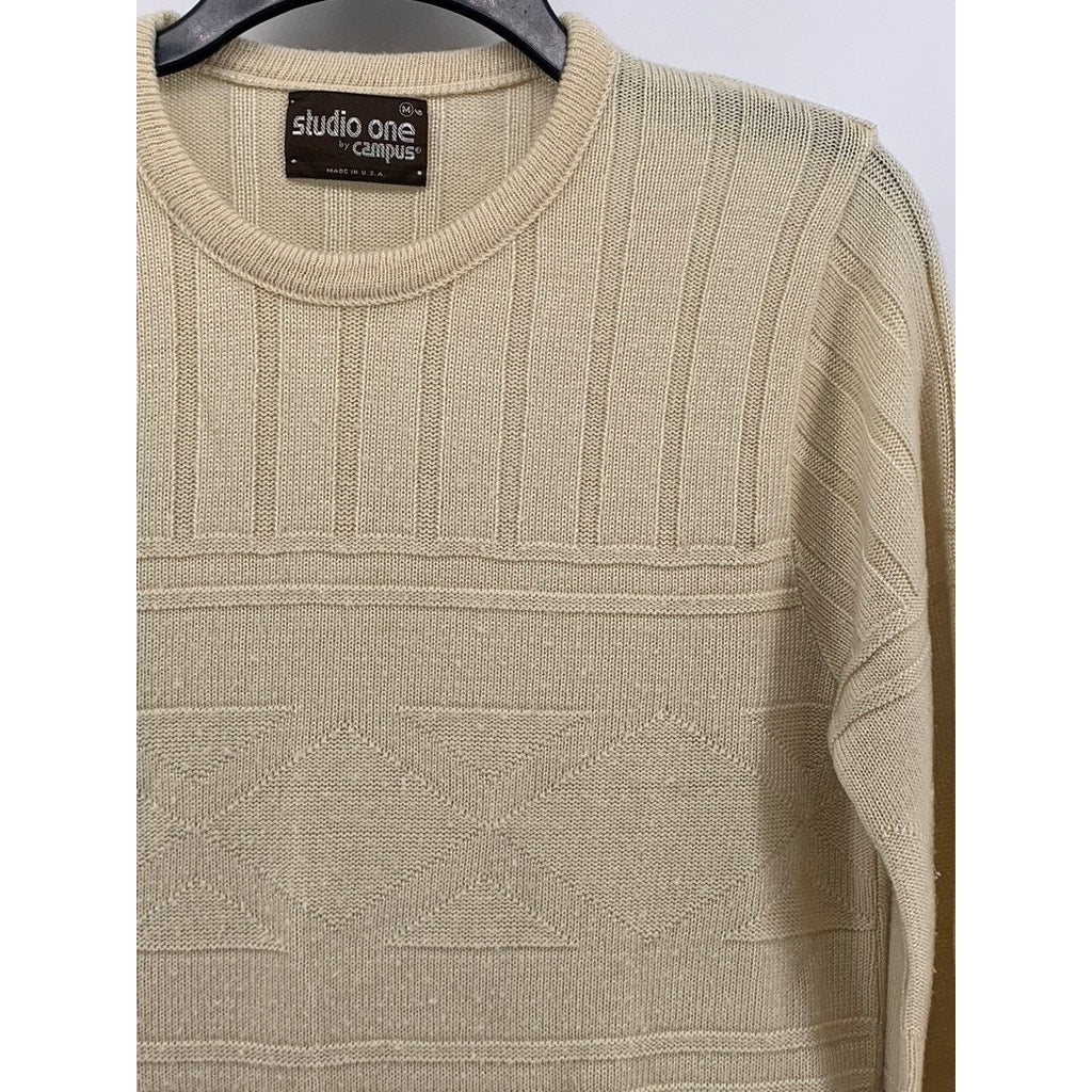 STUDIO ONE By CAMPUS Men's Vintage Beige Knit Crewneck Sweater SZ M