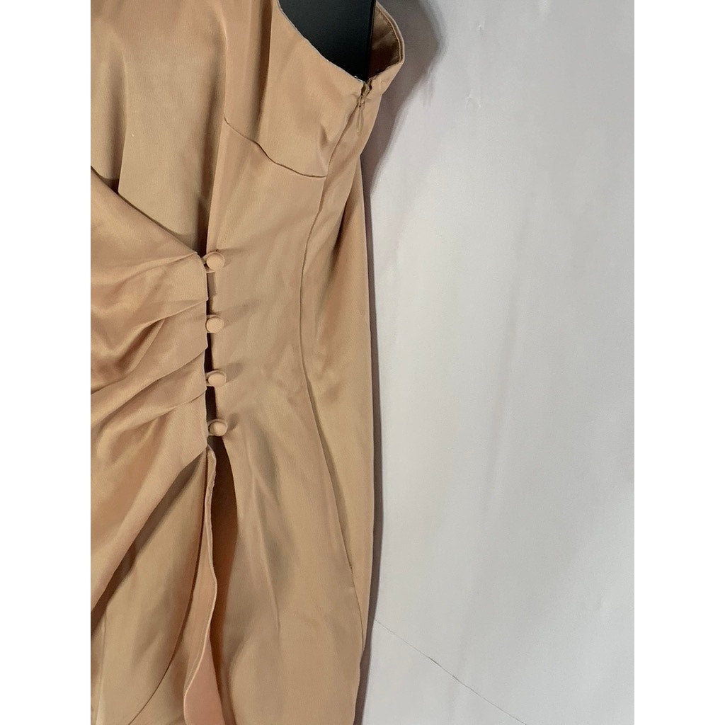 FOREVER 21 Women’s Gold Satin Button-Wrap V-Neck Adjustable Strap Mini Dress SZL