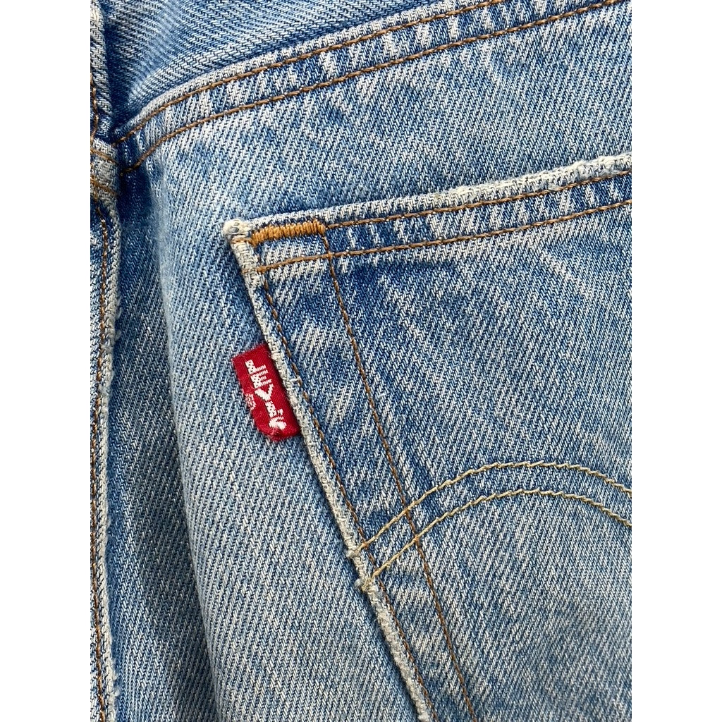 LEVI'S Men's Medium Blue Denim 501 Distressed Slim-Leg Button-Fly Jeans SZ 26x28