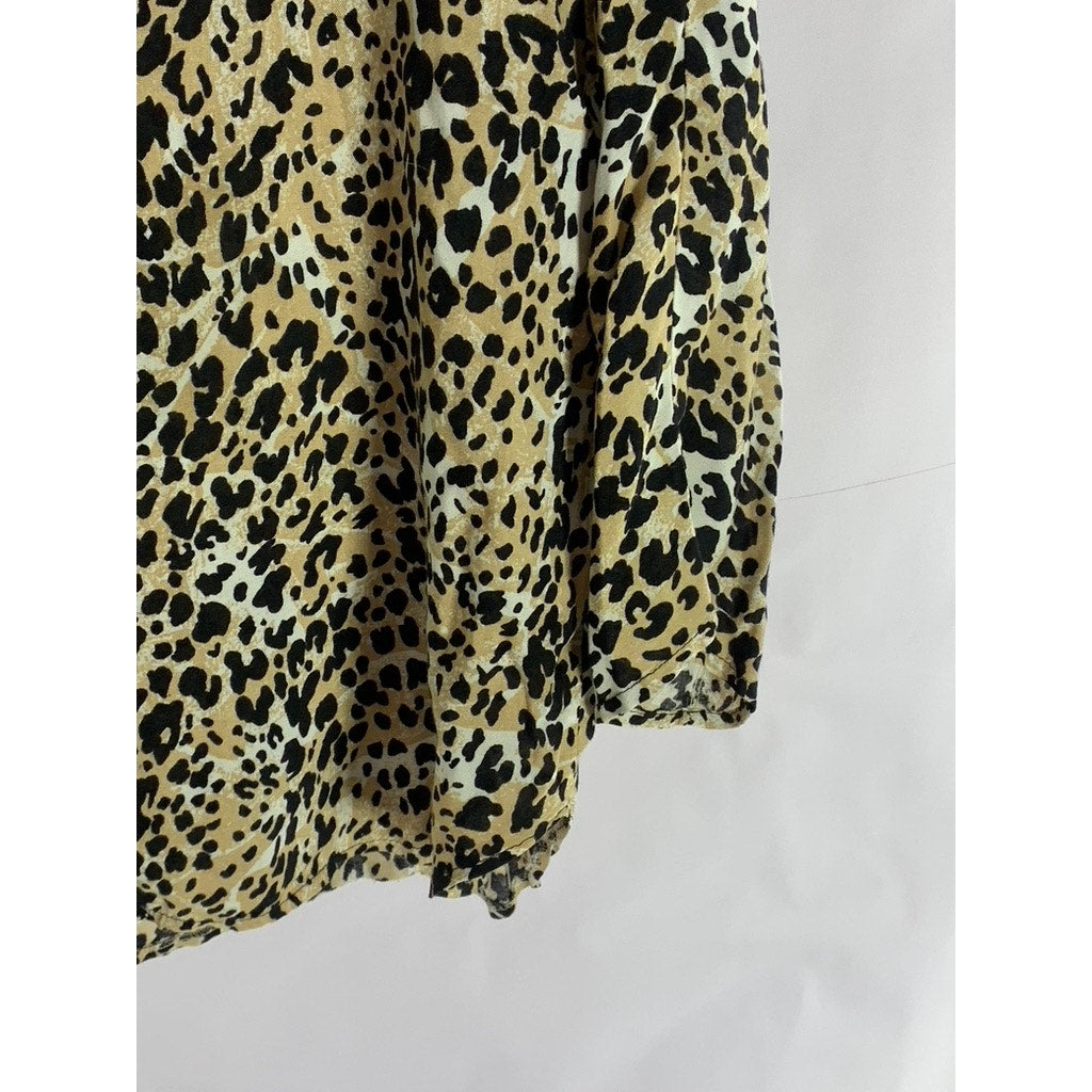 CHELSEA GIRL Women's Tan/Black Animal Print Button-Up Long Sleeve Top SZ 12