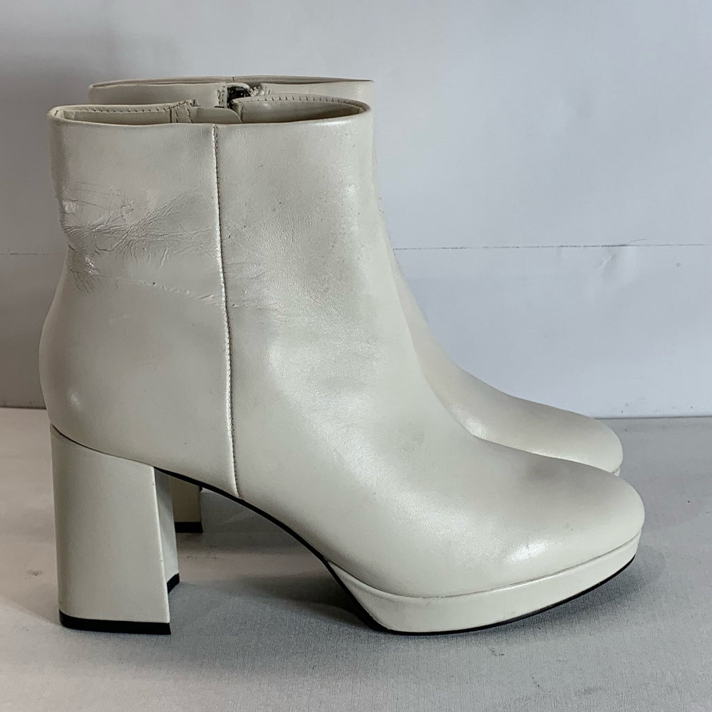 CALVIN KLEIN Women's Ivory Leather Uda Platform Block-Heel Dress Booties SZ 7