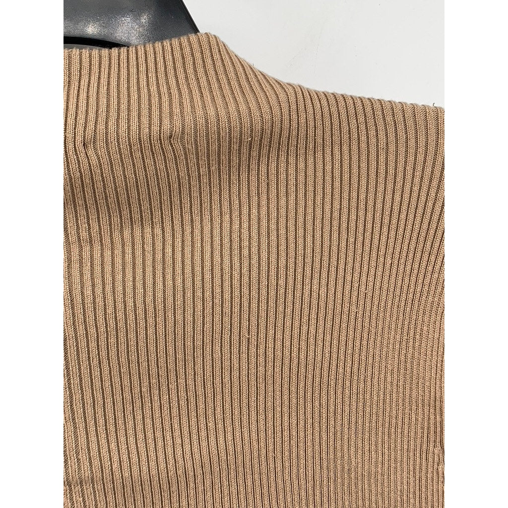 CABLE & GAUGE Women's Tan Ribbed Mock-Neck Long Sleeve Sweater SZ 1X