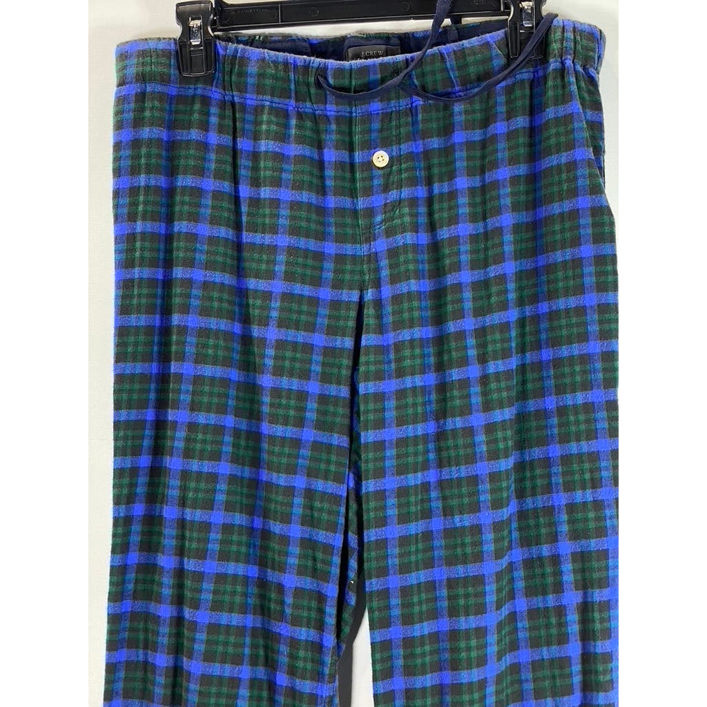 J.CREW Women's Blue/Green Plaid Vintage Drawstring Flannel Pajama Pant SZ M