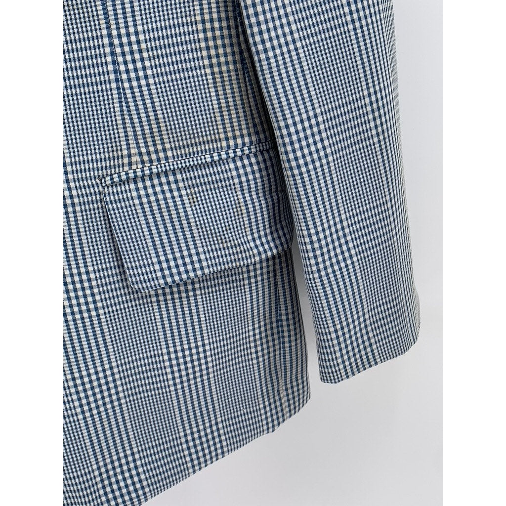 HUGHES & HATCHER Men's Blue Vintage Gingham Plaid Two-Button Blazer SZ 37S