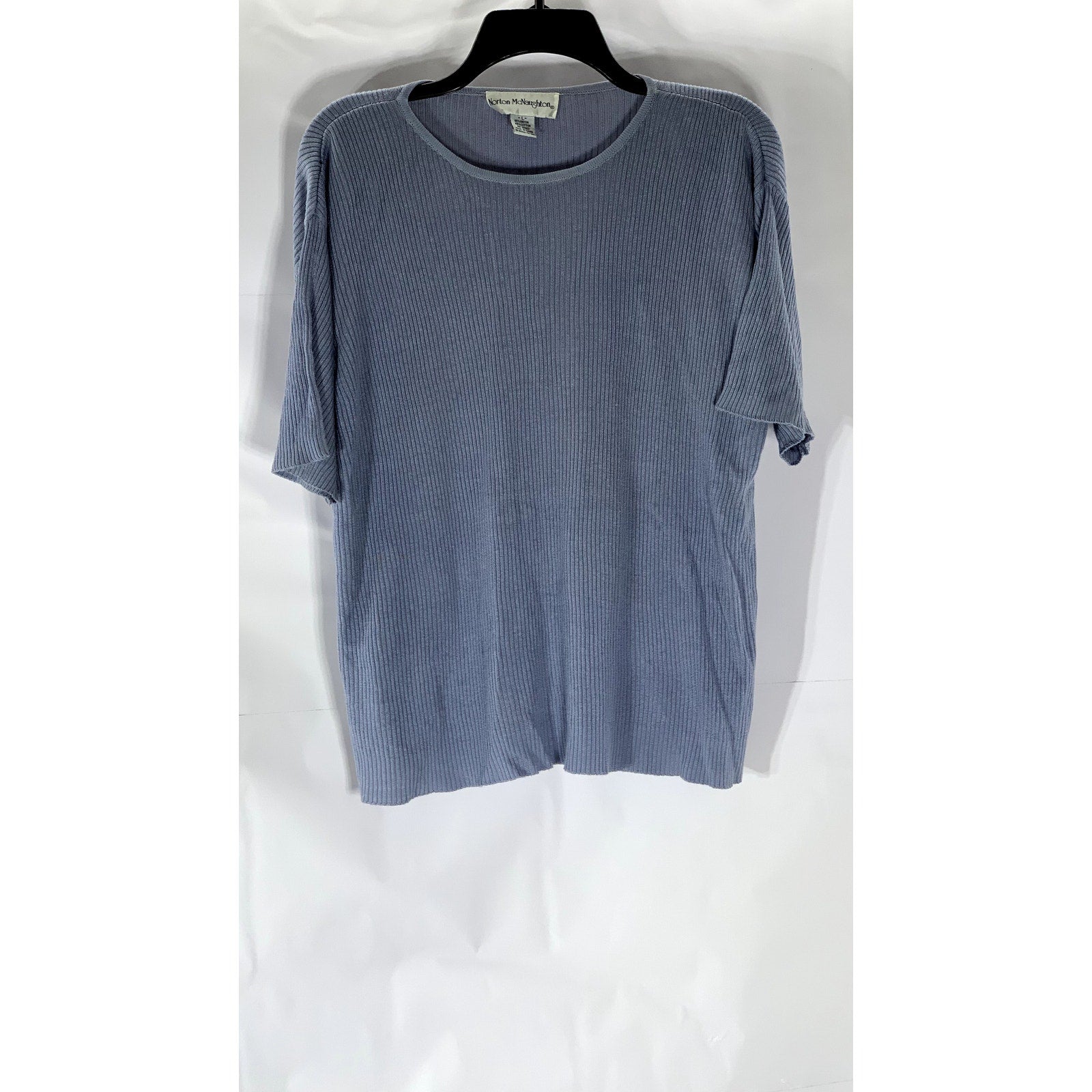 NORTON MCNAUGHTON Women’s Blue Rib Knit Crewneck Short Sleeve Top SZ L
