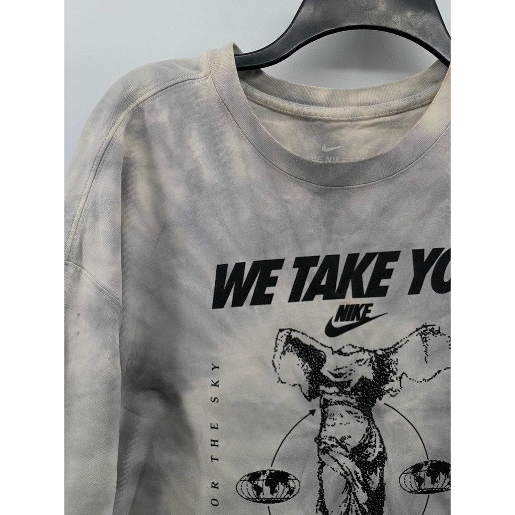 NIKE Women's Gray-White Tie-Dye We Take You Higher Cut-Off SThe Nike Tee SZ L