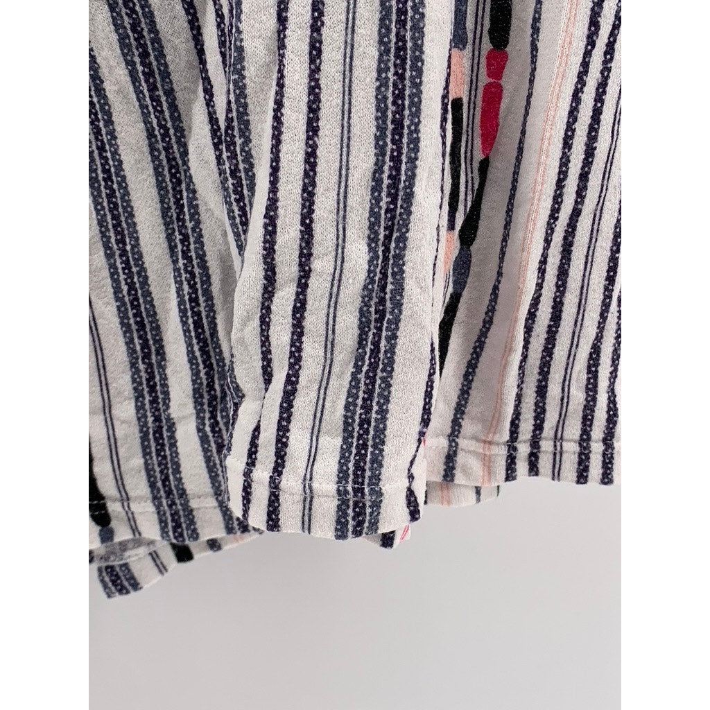 UNBRANDED Women's White-Navy Striped Boho Top SZ M