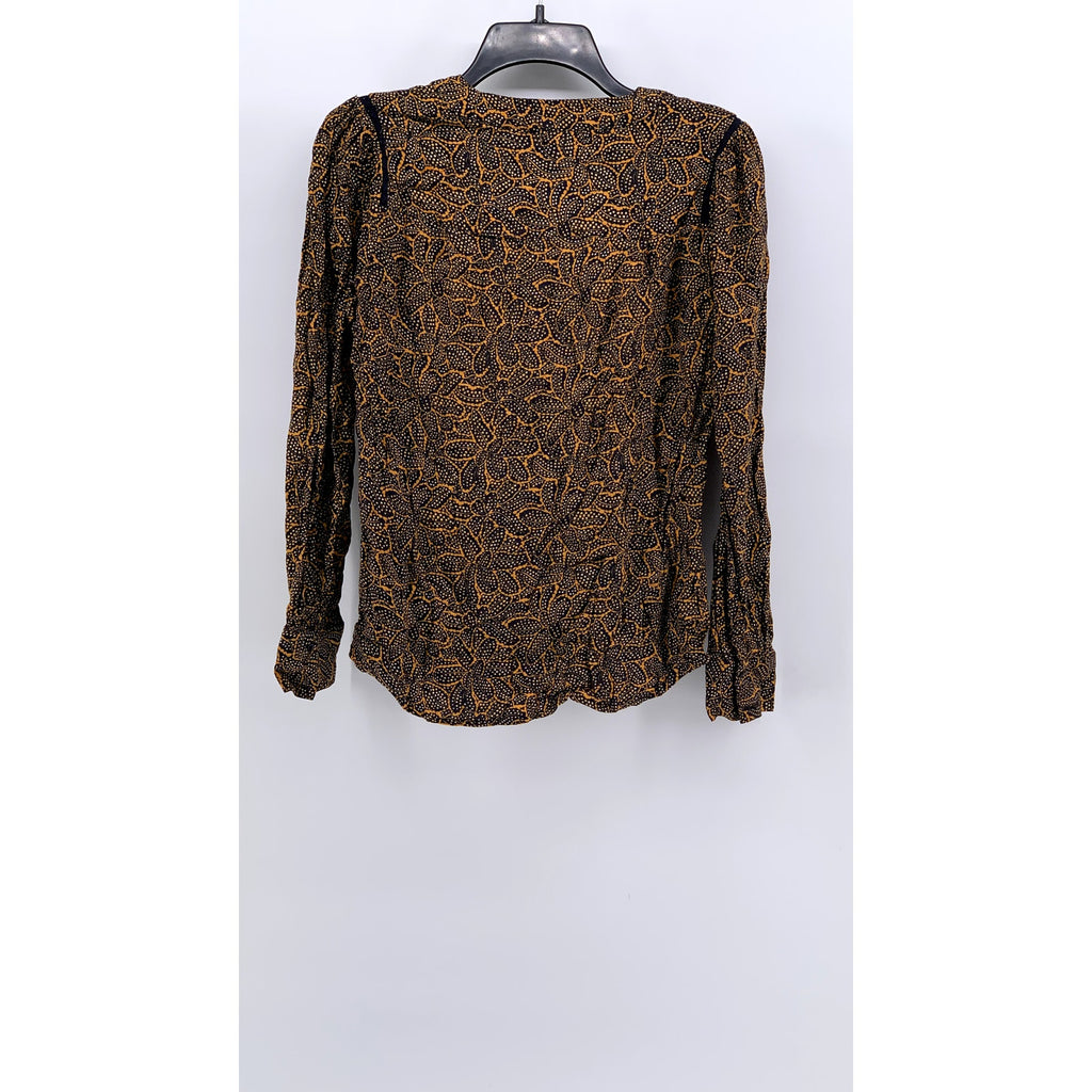 HINGE Women's Brown Textured Dot Print Long Sleeve Lace Stripe Top SZ S