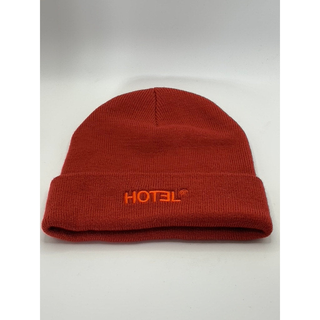HOTEL Men's Dark Red Ribbed Embroidered Tree Cuffed Beanie SZ OS