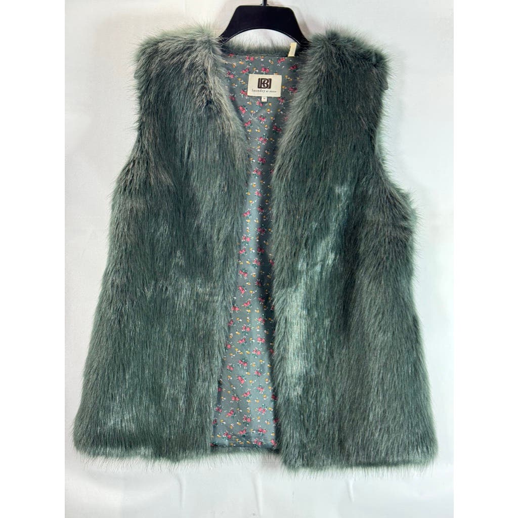 LAUNDRY By DESIGN Women's Green Faux Fur Straight Cut Open-Front Vest SZ M