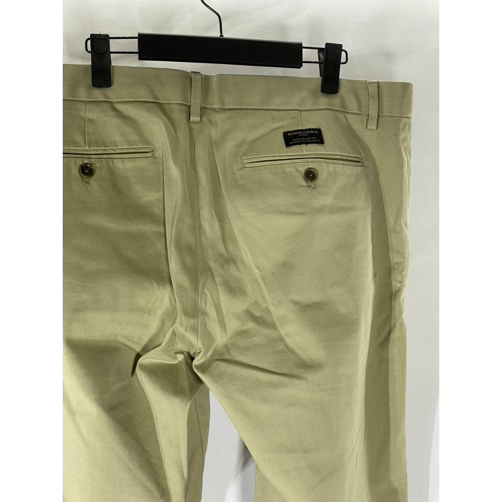 BANANA REPUBLIC Men's Tan Solid Mason Athletic Tapered Fit Chino Pants SZ 35X32