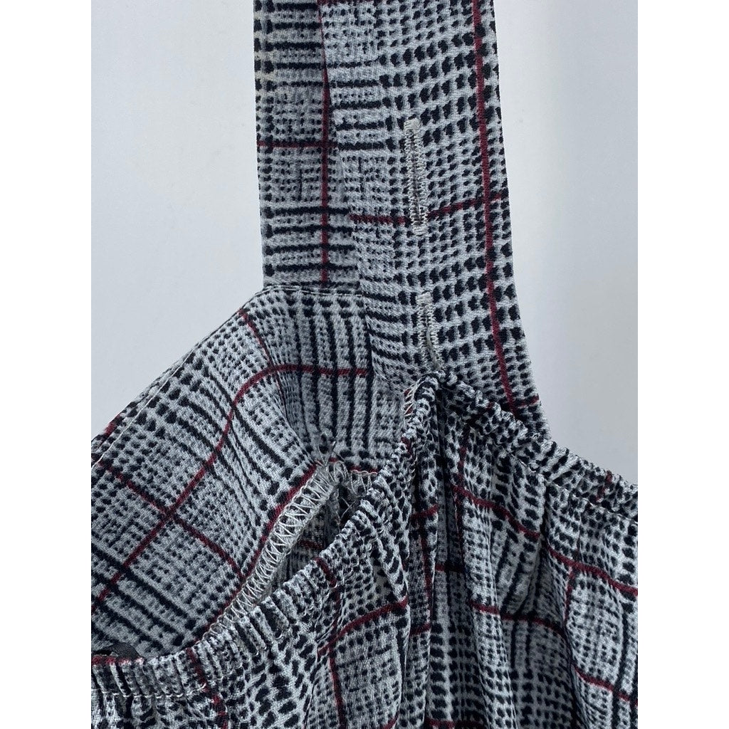 CANDIE'S Women's Gray Printed Plaid Button-Front Wide-Leg Jumpsuit SZ S