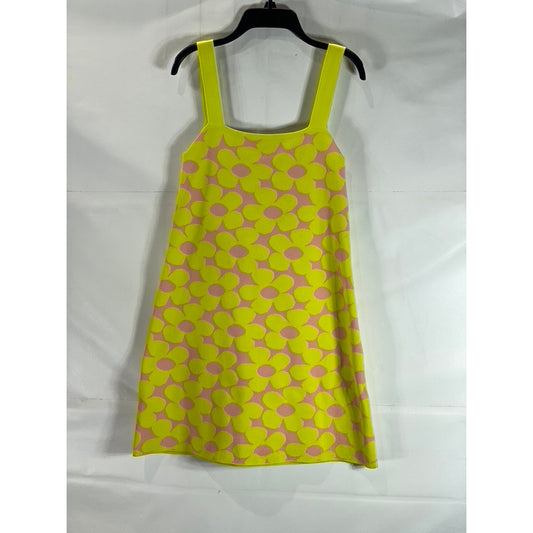 ZARA Women's Yellow/Pink Floral Square-Neck A-Line Mini Dress SZ S