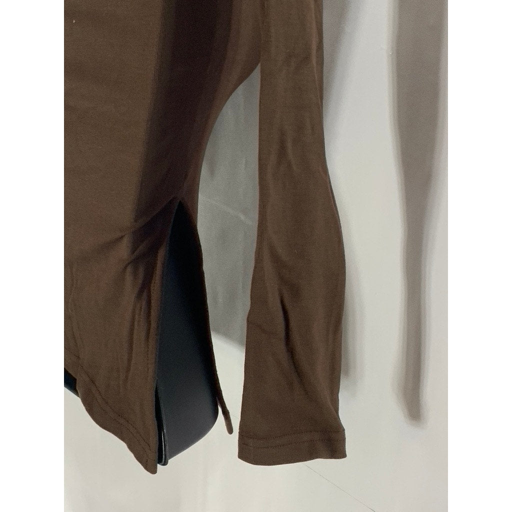 COMMENSE Women's Dark Brown Asymmetrical Spilt-Hem Long Sleeve Top SZ XS