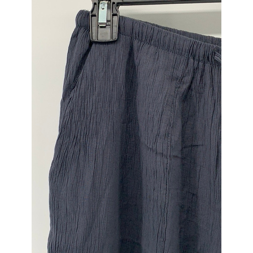 ZARA Women's Navy Crinkled Relaxed-Fit Straight-Leg Pull-On Drawstring Pant SZXS