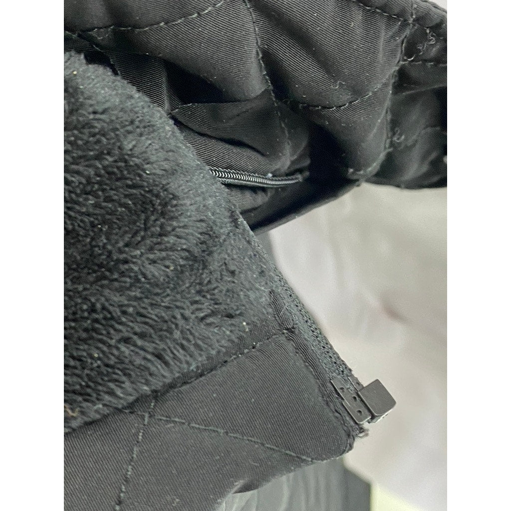 CALVIN KLEIN Women's Black Diamond Quilted Zip-Up Faux-Fur Hood Jacket SZ M