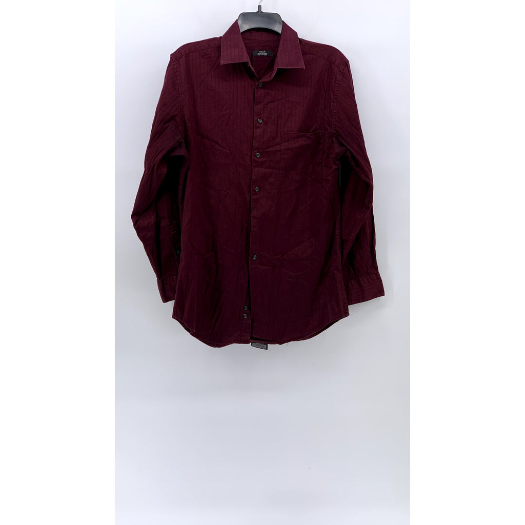 ALFANI Men's Burgundy Striped Fitted Long Sleeve Button-Up Shirt SZ 15 32/33(M)