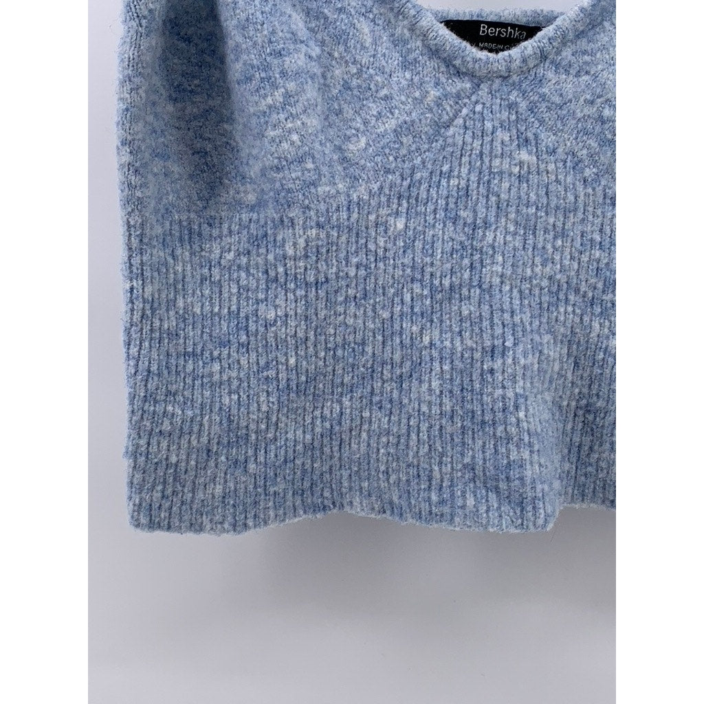 BERSHKA Women's Heather Blue Sweetheart Soft Knit Sleeveless Crop Top SZ L