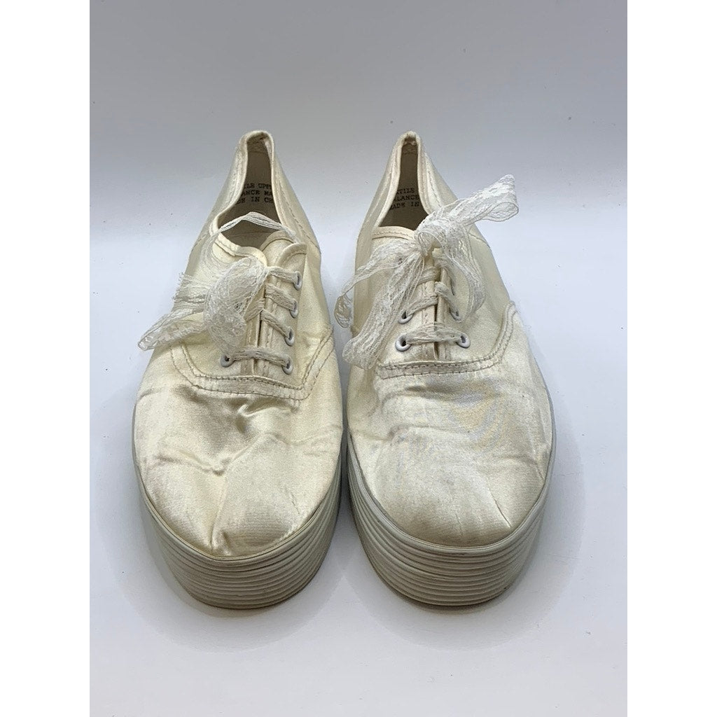 NINE WEST Women's Cream Satin Like Lace Sneakers SZ 8