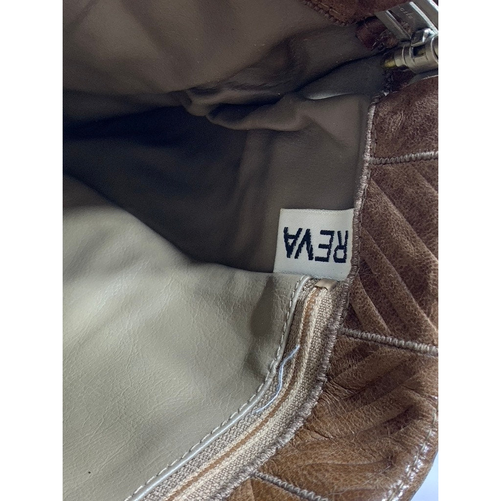 REVA Women's Brown Ribbed Faux Leather Round Cross Body Bag