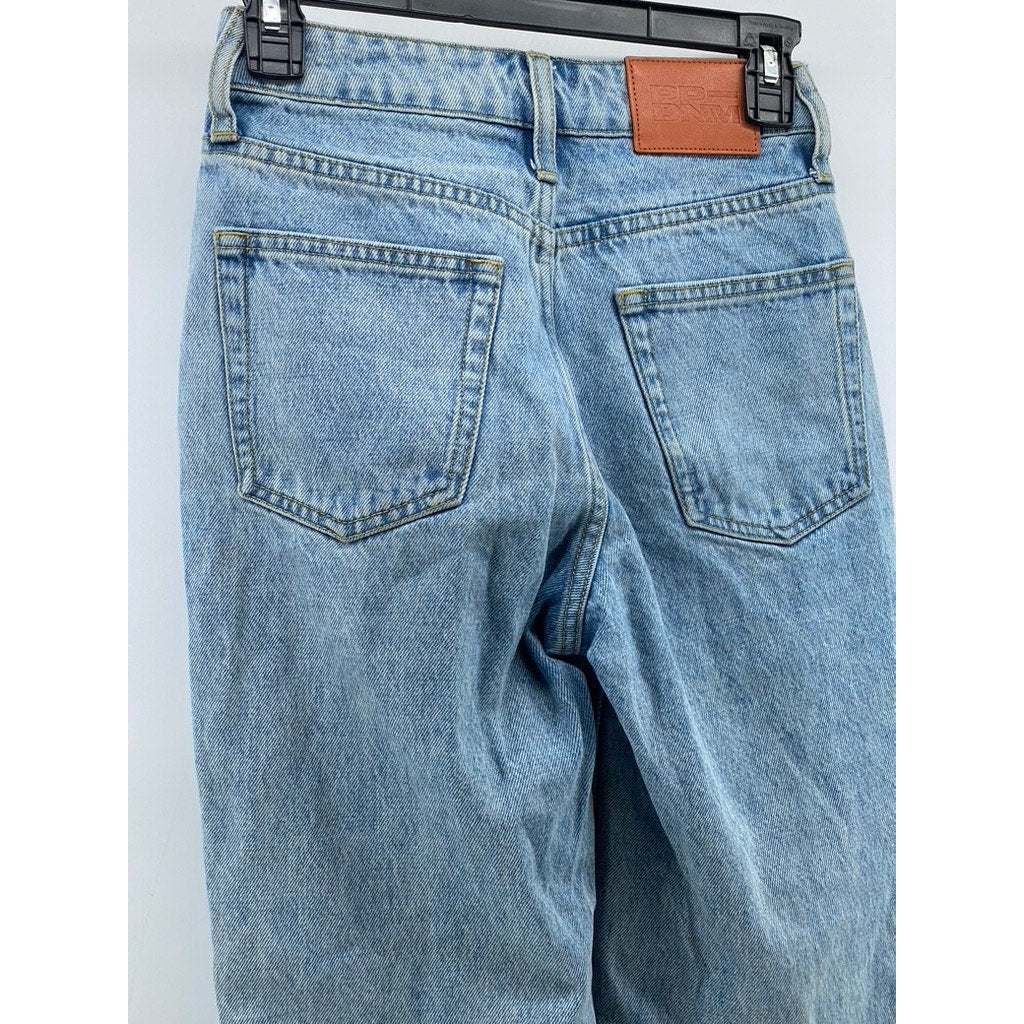 PRINCESS POLLY Women's Light Blue Wash Distressed Denim Straight-Leg Jeans SZ 0