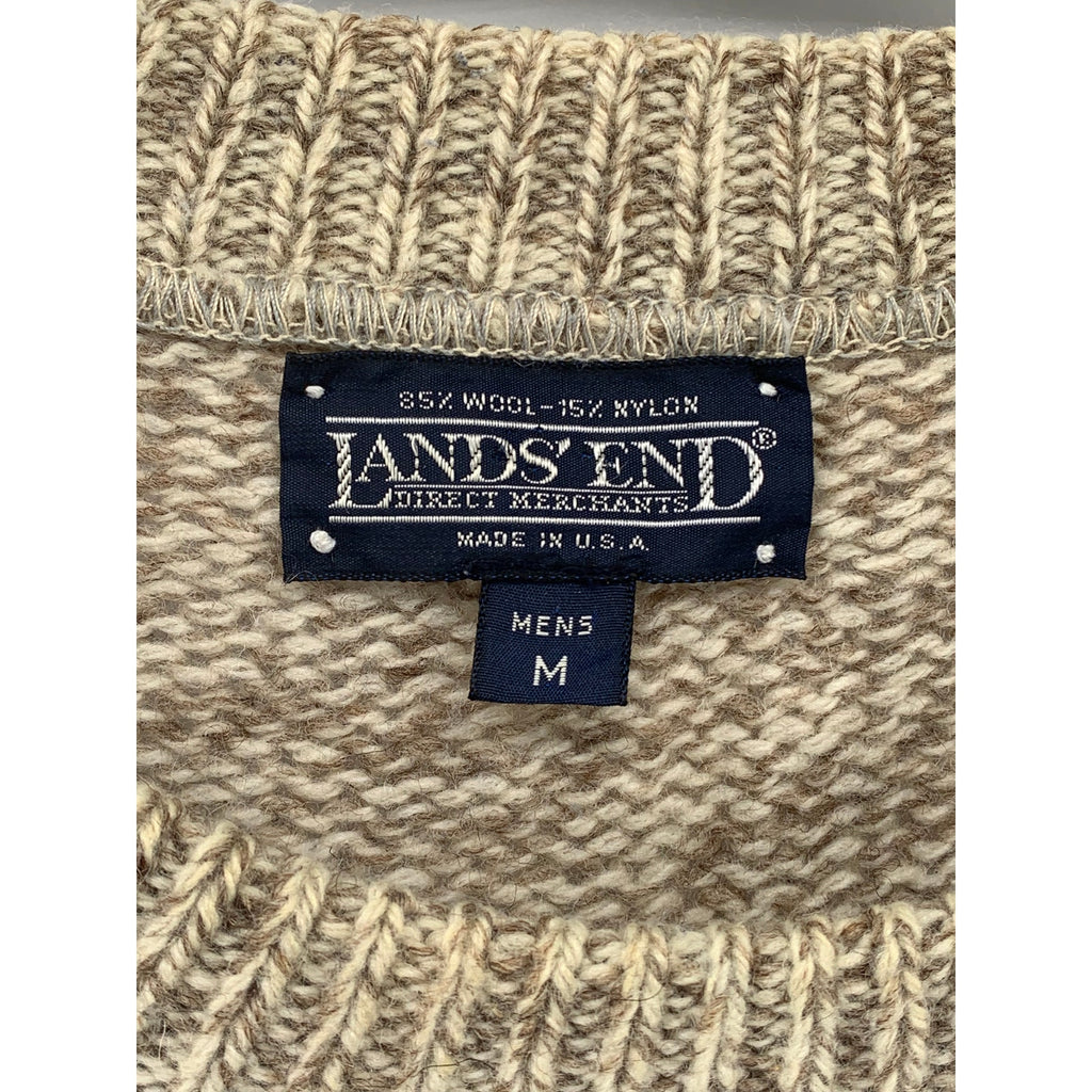 LANDS END Men's Vintage Tan Wool Crewneck Fisherman Knit 90's Sweater SZ M